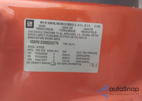 2008 Chevrolet Avalanche 1500 Ltz z USA, uszkodzony, nr VIN 3GNFK12388G232779